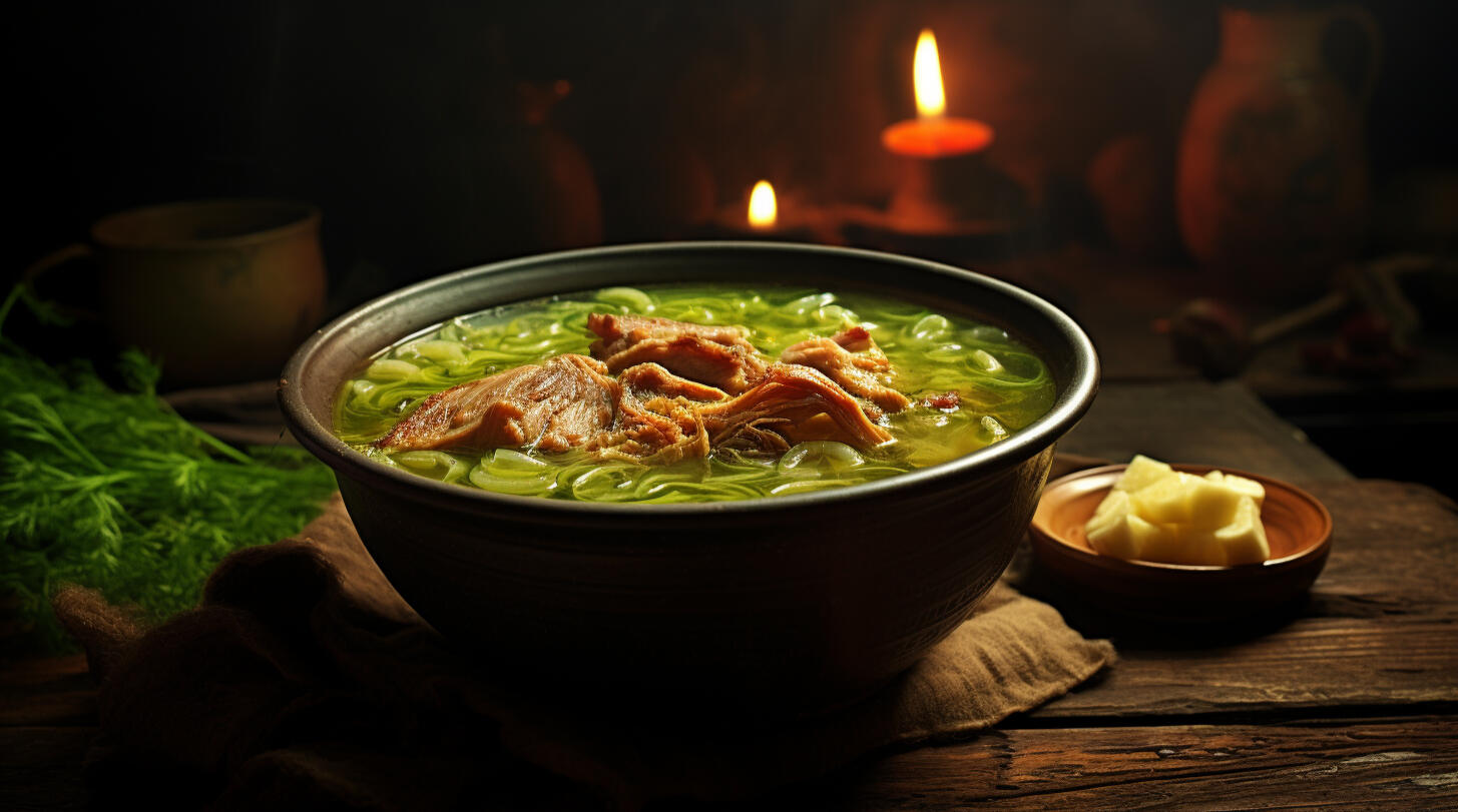 Eine Schüssel mit der sagenhaften Schweinsohrensuppe